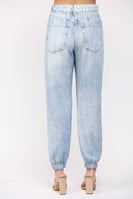 FATE SOFT Faux Denim Print French Terry Knit Joggers in Light Denim Blue
