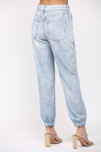 Load image into Gallery viewer, FATE SOFT Faux Denim Print French Terry Knit Joggers in Light Denim Blue
