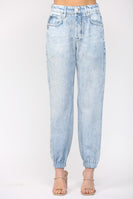 FATE SOFT Faux Denim Print French Terry Knit Joggers in Light Denim Blue