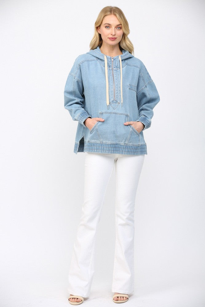 FATE Hooded Denim Pullover Top in Light Denim – June Adel