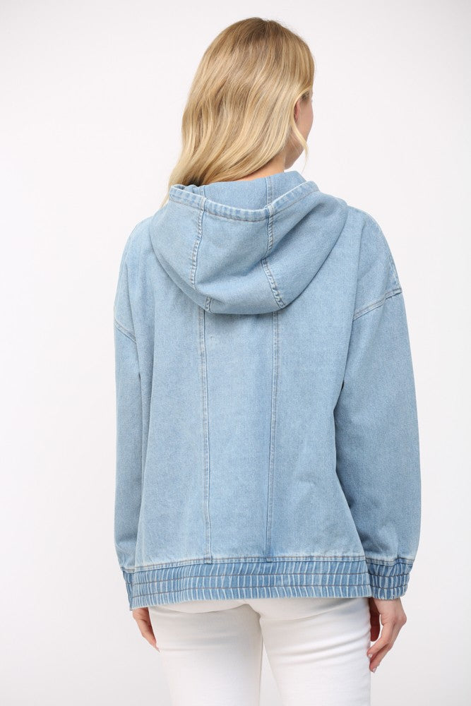 FATE Hooded Denim Pullover Top in Light Denim – June Adel