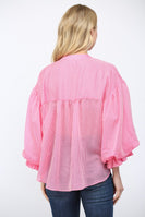 FATE Pinstripe Voluminous Bubble Sleeve Top in Pink