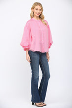 Load image into Gallery viewer, FATE Pinstripe Voluminous Bubble Sleeve Top in Pink
