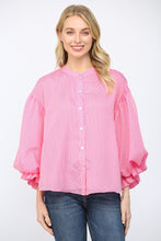 Load image into Gallery viewer, FATE Pinstripe Voluminous Bubble Sleeve Top in Pink
