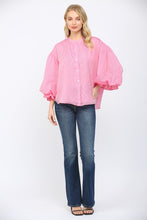 Load image into Gallery viewer, FATE Pinstripe Voluminous Bubble Sleeve Top in Pink
