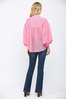 FATE Pinstripe Voluminous Bubble Sleeve Top in Pink