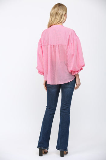 FATE Pinstripe Voluminous Bubble Sleeve Top in Pink