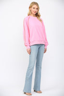 FATE Solid Color Sweatshirt with Contrasting Color Piping Detail in Bubblegum Pink