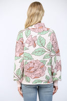 FATE Pastel Floral Print Knit Mock Neck Sweater in Soft Pink Multi