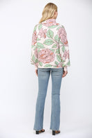 FATE Pastel Floral Print Knit Mock Neck Sweater in Soft Pink Multi