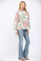 FATE Pastel Floral Print Knit Mock Neck Sweater in Soft Pink Multi