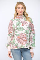 FATE Pastel Floral Print Knit Mock Neck Sweater in Soft Pink Multi