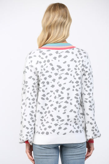 FATE Animal Jacquard Knit Sweater in White Charcoal