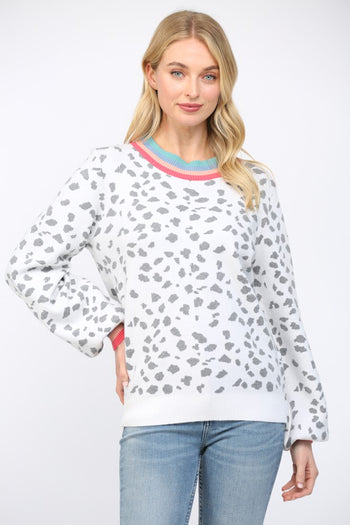FATE Animal Jacquard Knit Sweater in White Charcoal