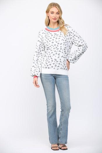 FATE Animal Jacquard Knit Sweater in White Charcoal