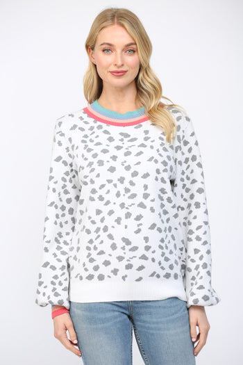 FATE Animal Jacquard Knit Sweater in White Charcoal
