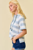Doe & Rae Wide Striped Hooded Top in Light Grey Blue