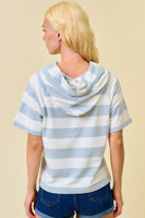 Doe & Rae Wide Striped Hooded Top in Light Grey Blue