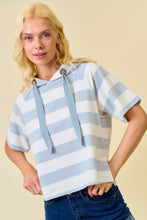 Load image into Gallery viewer, Doe &amp; Rae Wide Striped Hooded Top in Light Grey Blue
