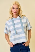 Load image into Gallery viewer, Doe &amp; Rae Wide Striped Hooded Top in Light Grey Blue
