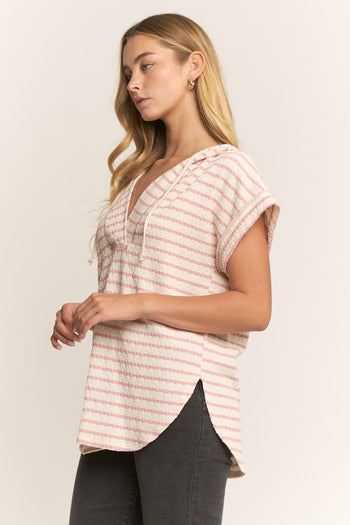 Heimish Jacquard Striped Hooded Top in Cream/Rose