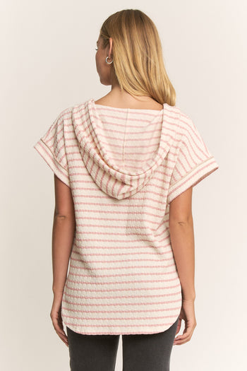 Heimish Jacquard Striped Hooded Top in Cream/Rose