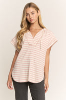 Heimish Jacquard Striped Hooded Top in Cream/Rose