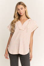 Load image into Gallery viewer, Heimish Jacquard Striped Hooded Top in Cream/Rose
