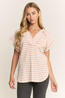 Heimish Jacquard Striped Hooded Top in Cream/Rose