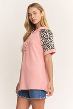 Load image into Gallery viewer, Heimish Ribbed Knit Hooded Top with Contrasting Leopard Print in Salmon
