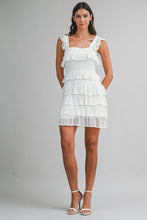 Load image into Gallery viewer, MABLE Square Neck Ruffle Tiered Knit Mini Dress in Off White
