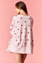 Load image into Gallery viewer, Peach Love OVERSIZD Polka Dot Printed French Terry Sweatshirt in Light Pink/ Burgundy
