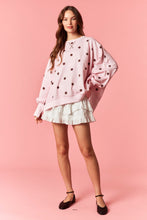 Load image into Gallery viewer, Peach Love OVERSIZD Polka Dot Printed French Terry Sweatshirt in Light Pink/ Burgundy
