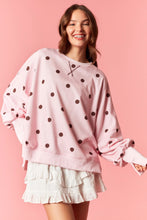 Load image into Gallery viewer, Peach Love OVERSIZD Polka Dot Printed French Terry Sweatshirt in Light Pink/ Burgundy
