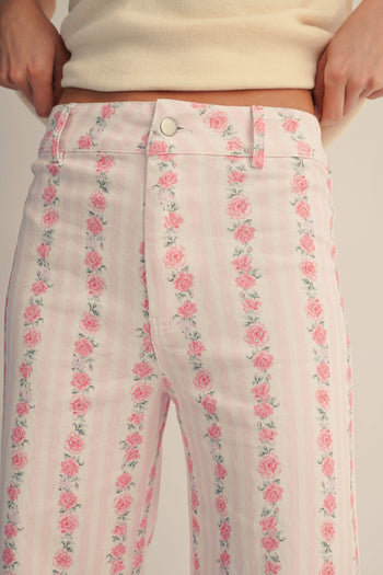 LovLov Vintage Rose Patterned Stripe Relaxed Fit Pants in Floral