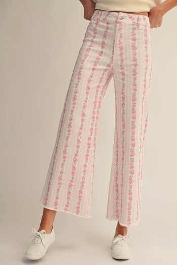 LovLov Vintage Rose Patterned Stripe Relaxed Fit Pants in Floral