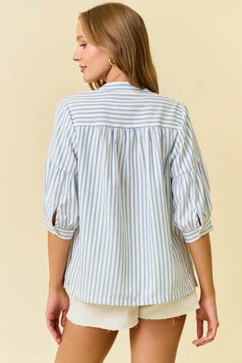 Doe & Rae Woven Striped Top in Light Blue