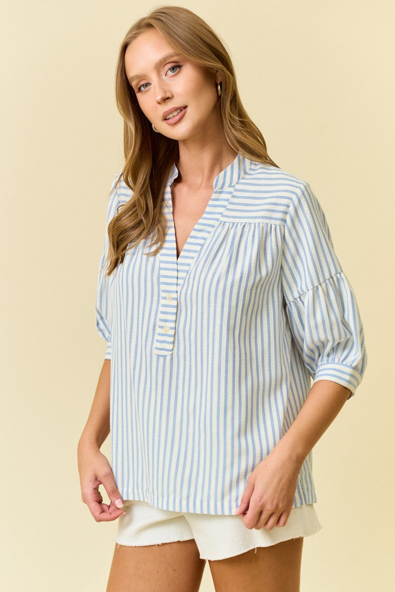Doe & Rae Woven Striped Top in Light Blue – June Adel