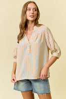 Doe & Rae Woven Striped Top in Tan