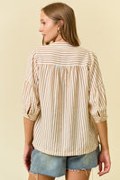 Doe & Rae Woven Striped Top in Tan