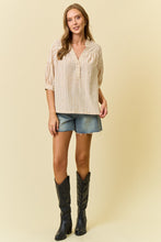 Load image into Gallery viewer, Doe &amp; Rae Woven Striped Top in Tan
