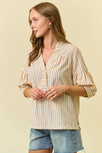 Load image into Gallery viewer, Doe &amp; Rae Woven Striped Top in Tan
