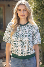 Load image into Gallery viewer, VOY Floral Embroidered Plaid Bubble Sleeve Top in Green
