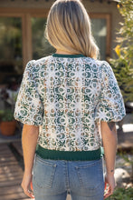 Load image into Gallery viewer, VOY Floral Embroidered Plaid Bubble Sleeve Top in Green
