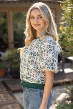 Load image into Gallery viewer, VOY Floral Embroidered Plaid Bubble Sleeve Top in Green

