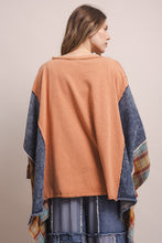 Load image into Gallery viewer, BlueVelvet Love Patchwork Poncho Sleeve Top in Coral Denim
