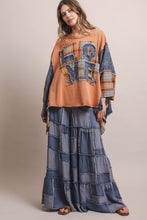 Load image into Gallery viewer, BlueVelvet Love Patchwork Poncho Sleeve Top in Coral Denim
