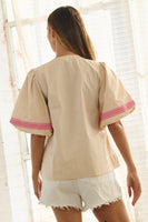 Oddi Cotton Poplin Top with Contrasting Embroidery Details in Ecru