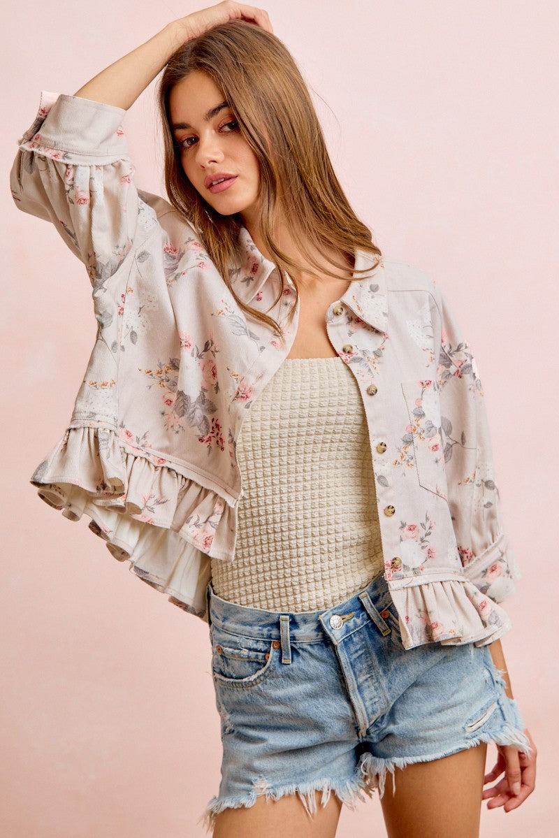 BiBi Floral Ruffle Hem Button-Up Top – June Adel