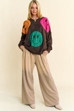 Load image into Gallery viewer, Davi &amp; Dani Multi Colored Smiley Face Print Knit Sweater in Brown Multi ON ORDER
